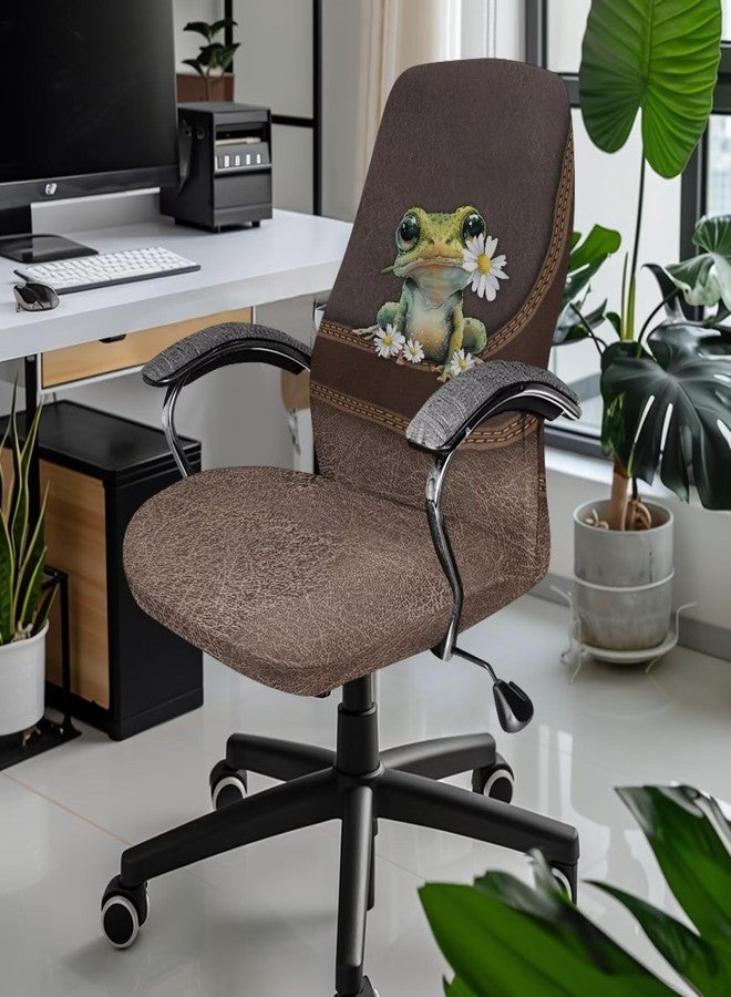 Wanyint Frog Daisy Brown Desk Chair Cover Stretch Office Chair Slipcover Dustproof Desk Computer Chair Cover High Back Chair Protective Cover Easy to Install, L - Image 2